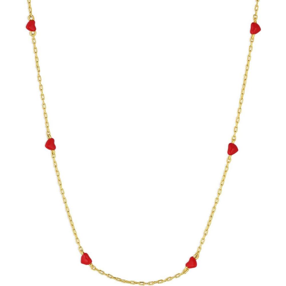 imagegorjana  Amour Necklace Red 1517  18k Gold Plated Brass  Dainty Red Enamel Hearts  Adjustable Length  Durable and LongLastingGold Plated