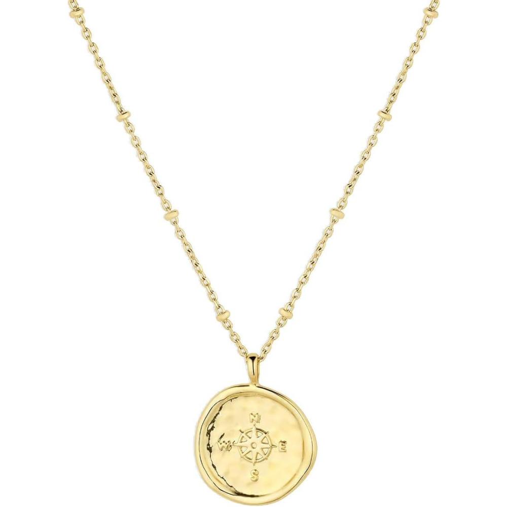 imagegorjana  Compass Coin Pendant Necklace 34 inch  18k Gold or Silver Plated  Adjustable 1719 inch Chain  Spring Ring Closure  LongLastingGold Plated