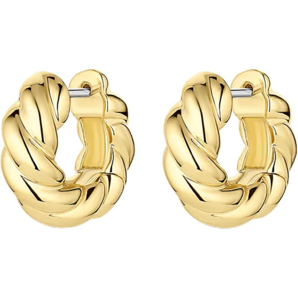imagegorjana  Crew Helium Huggies  18k Gold or Silver  Daily Earring Wear  Unique Rope Texture  Lightweight Helium Design  Secure Hinge Closure18K Gold Plated