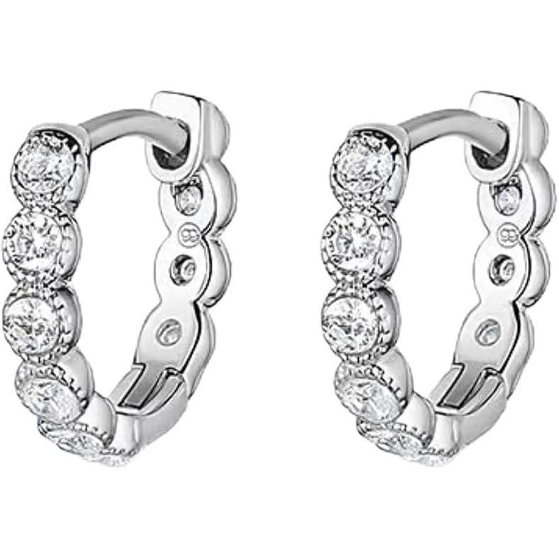 imagegorjana Madison Shimmer Huggies 12 18k Gold Plated or Silver Plated Brass Radiant Cubic Zirconia Surgical Steel Post Secure ClosureSilver Plated