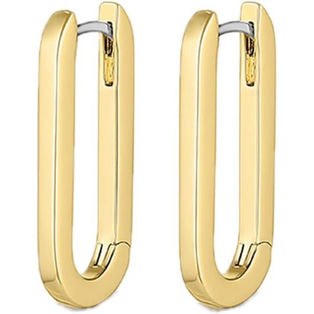 imagegorjana  Parker Huggies 78 Drop  18k Gold Plated  Stylish Paper Clip Design  Surgical Steel Post  HighShine Finish  Secure Hinge Closure  Daily Earring WearGold Plated Brass  Stainless Steel