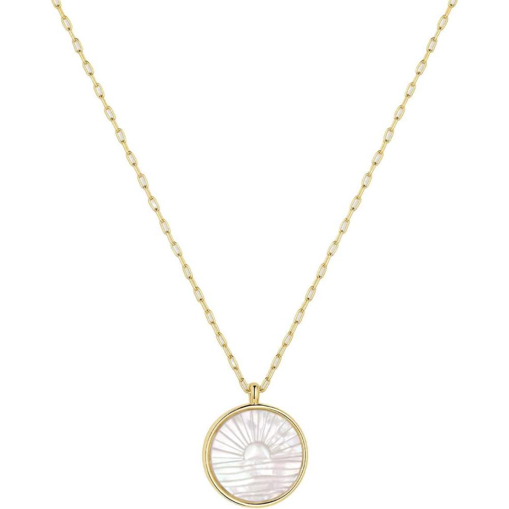 imagegorjana  Sunset Etched Necklace 1921  18k GoldPlated  Mother of Pearl Pendant Adjustable Chain  Layering Necklaces  Ideal Gifting Packaging
