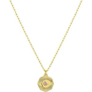 gorjana – Birthstone Coin Necklace 16″-18″ – 18k Gold Plated Brass – Personalized Gemstone Options – Adjustable Chain Length – Gifting for special occasions(Amethyst)