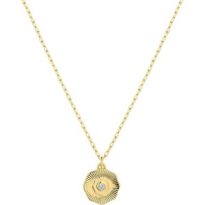 gorjana – Birthstone Coin Necklace 16″-18″ – 18k Gold Plated Brass – Personalized Gemstone Options – Adjustable Chain Length – Gifting for special occasions(Aquamarine)