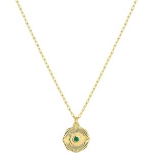 gorjana – Birthstone Coin Necklace 16″-18″ – 18k Gold Plated Brass – Personalized Gemstone Options – Adjustable Chain Length – Gifting for special occasions(Green Agate)