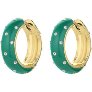 gorjana – Noel Shimmer Hoops – Emerald Green Enamel – White CZ, Bold Statement Hoops – Secure Hinge Closure
