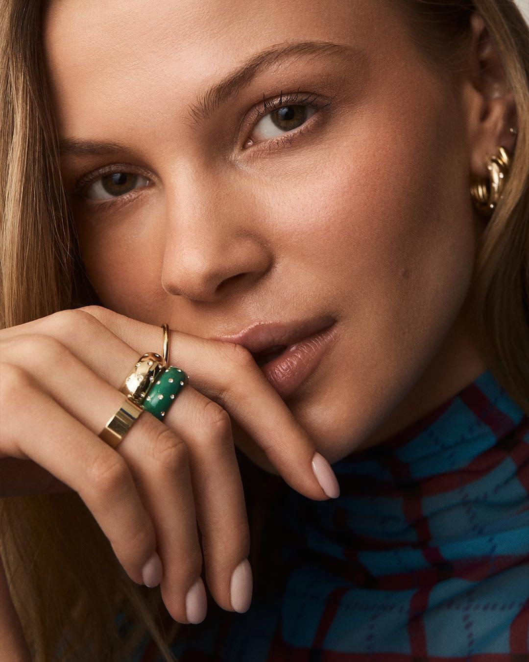 imagegorjana  Noel Shimmer Ring Emerald  Size 6 718K Gold Plating  Sophisticated Pop of Color  Daily Wear  Modern Band Design  Stackable or Solo Wear