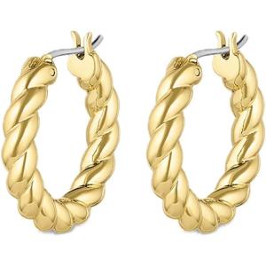 gorjana – Crew Hoops 13/16” – 18k Gold-Plated Brass – Elegant Twisted Design – Stainless Steel Post, Hinge Closure – Lightweight and Versatile – Daily Earring Wear