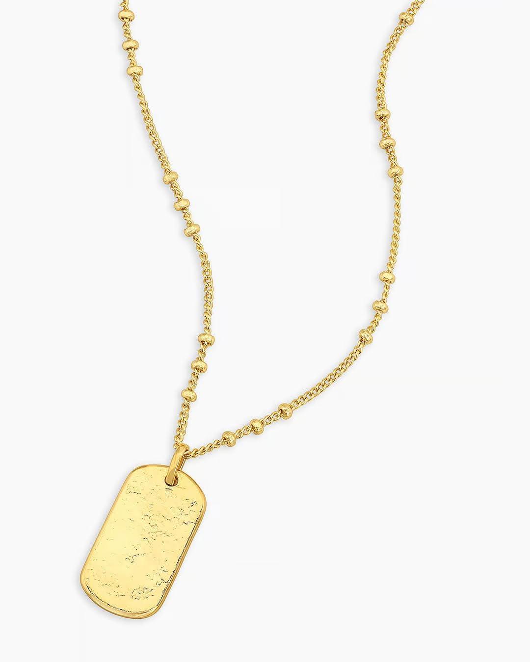 imagegorjana  Griffin Dog Tag Necklace 19 inch  18k Gold Plated or Silver Plated  Spring Ring Closure CrossHatched Texture  Lightweight and Perfect for Layering  LongLastingGold Plated