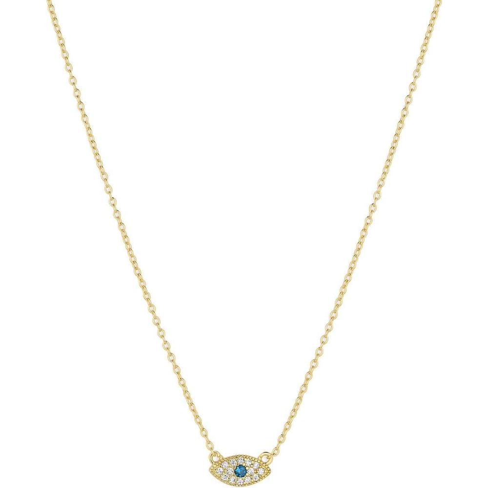 imagegorjana Evil Eye Pendant Necklace 18K Gold Plated Adjustable Link Chain wITH White CZ and London Blue Nanogem Talisman Perfect for Layering LongLastinggold