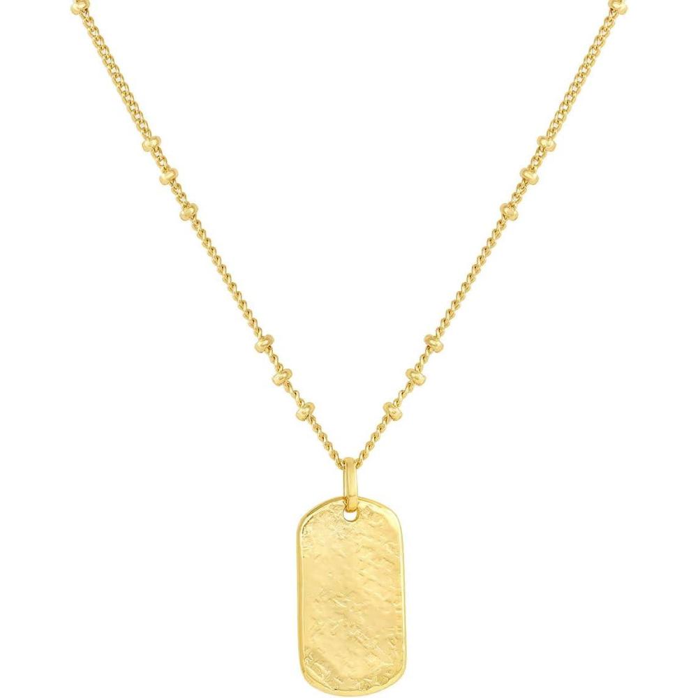 imagegorjana  Griffin Dog Tag Necklace 19 inch  18k Gold Plated or Silver Plated  Spring Ring Closure CrossHatched Texture  Lightweight and Perfect for Layering  LongLastingGold Plated