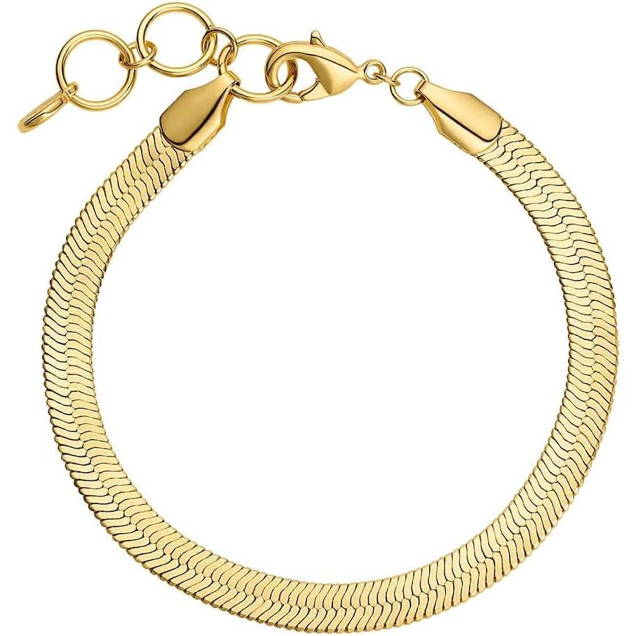 imagegorjana  Venice Bracelet 6 14 to 7 14  18k GoldPlated Brass  Classic Herringbone Design  Layering with Other Jewelry  Timeless Elegance  Adjustable Comfortable FitGold