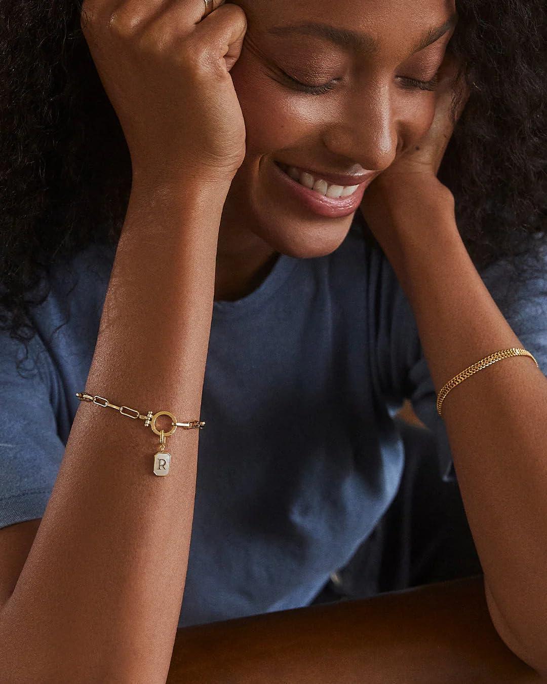 imagegorjana  Vintage Alphabet Parker Charm  18k Gold Plated  Personalized Initial Necklace Design  Lightweight Comfort  Versatile AccessoryJ