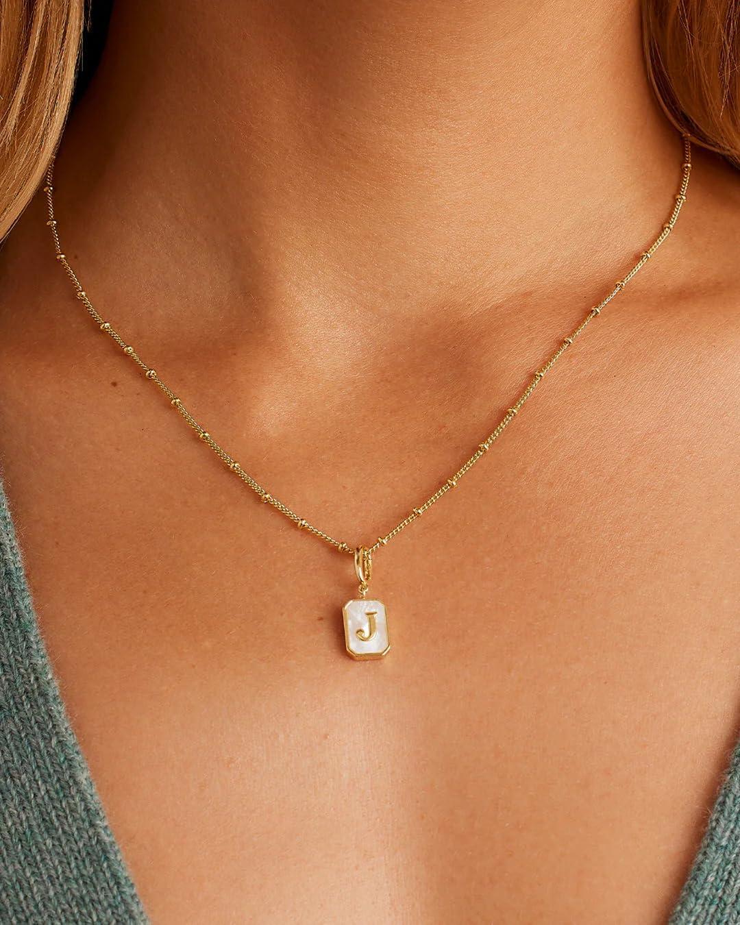 imagegorjana  Vintage Alphabet Parker Charm  18k Gold Plated  Personalized Initial Necklace Design  Lightweight Comfort  Versatile AccessoryJ