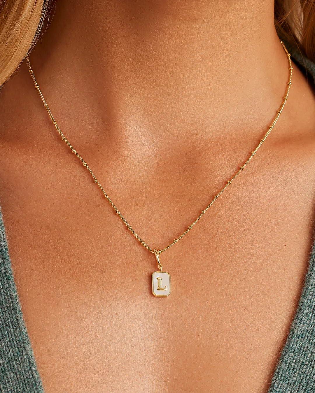 imagegorjana  Vintage Alphabet Parker Charm  18k Gold Plated  Personalized Initial Necklace Design  Lightweight Comfort  Versatile AccessoryL