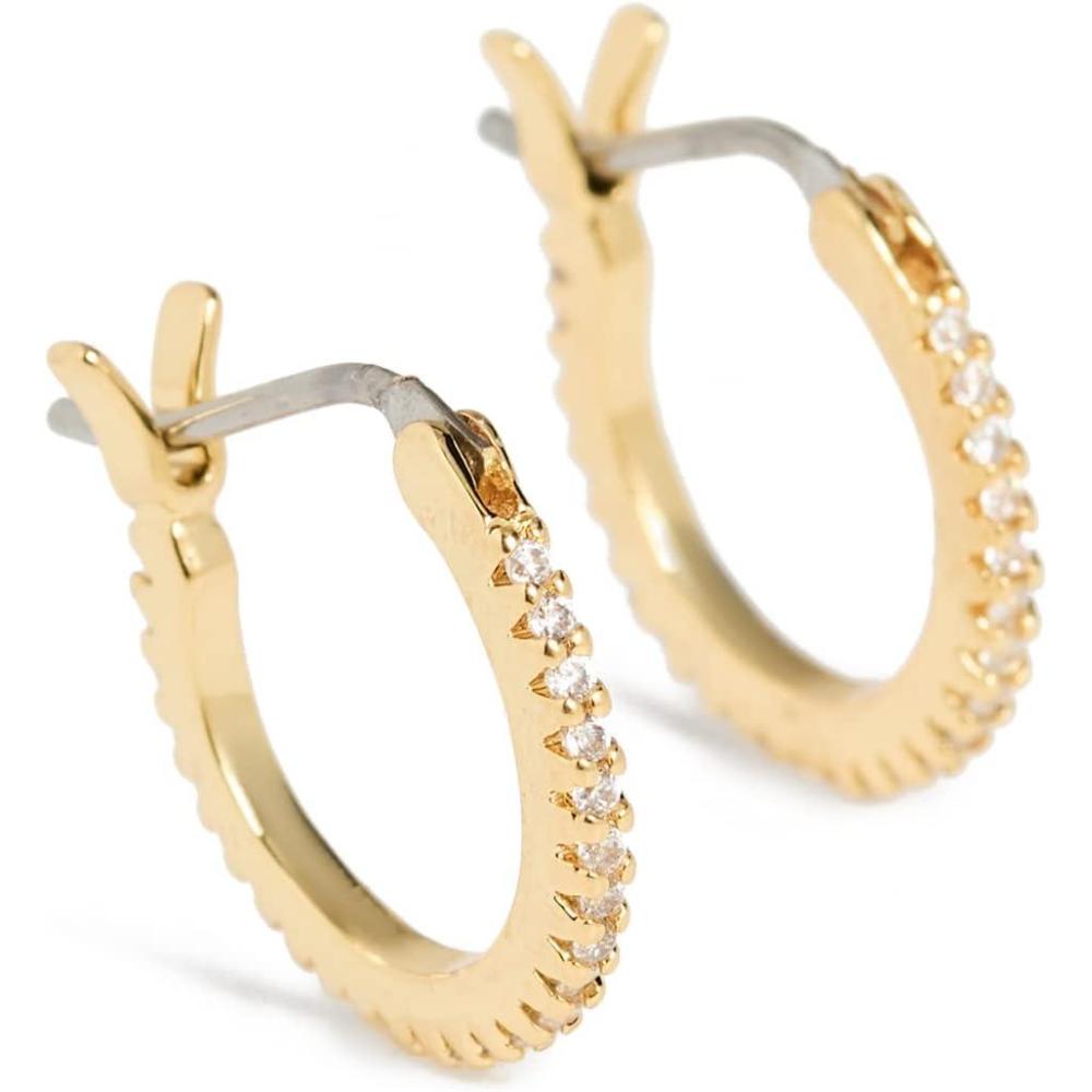imagegorjana  Madison Shimmer Huggies 12 across  18K Gold Plated  Studded Mini Hoop Earrings with Cubic Zirconia  Surgical Steel Post with Hinge Closure  Lightweight amp ComfortableGold